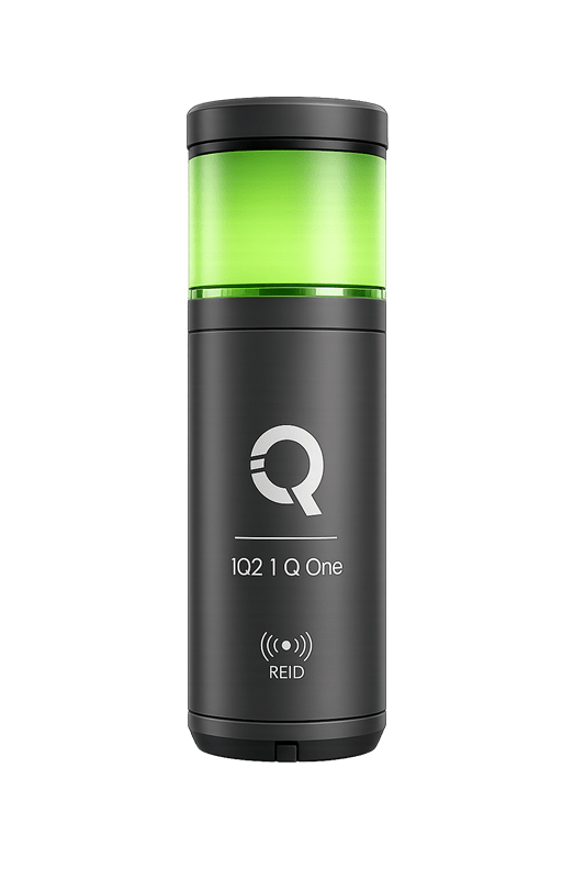 QOne Smart Device, glowing green to signal normal production